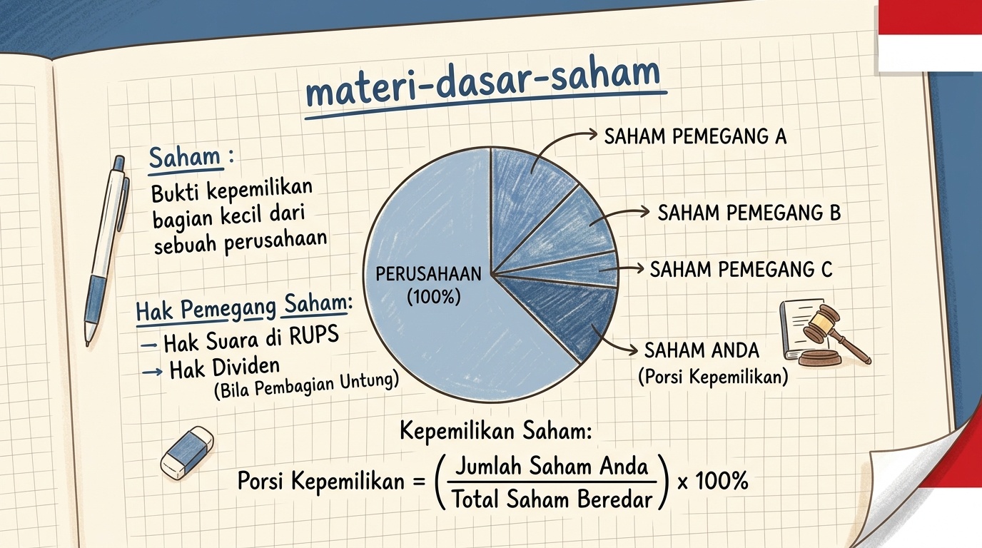 Ilustración de una hoja de registro sobre la propiedad de acciones de una empresa en Indonesia
