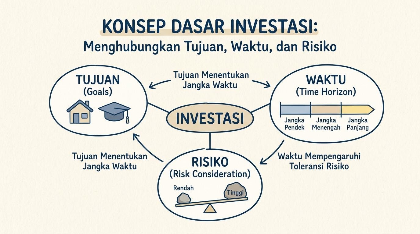Diagrama simple de conceptos básicos de inversión dibujados en papel de cuaderno